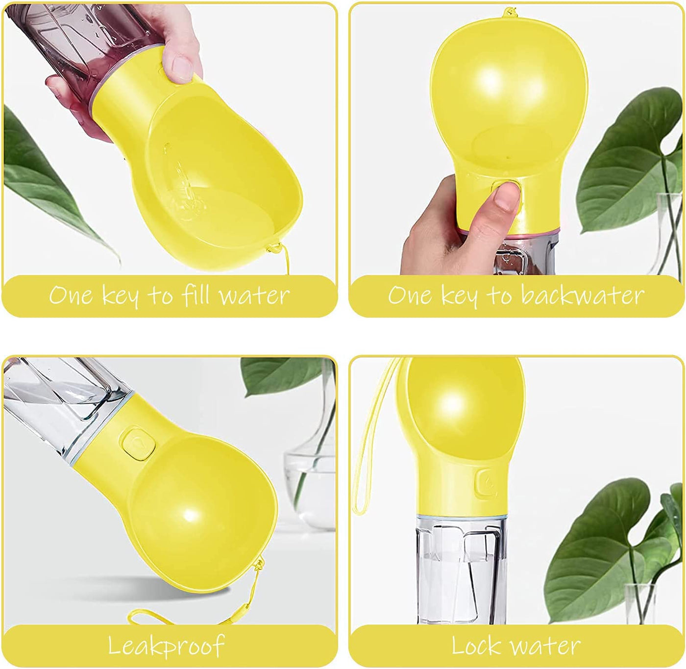 SELPONT G Portable 4-in-1 Dog Water Bottle Dispenser with Food Container and Waste Bag, Leakproof Travel Accessory for Hiking (Yellow)