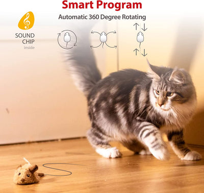 Interactive Electronic Cat Toys for Indoor Cats - Realistic Squeaky Mouse with Automatic Movement for Self-Play and Exercise (Brown Ear)