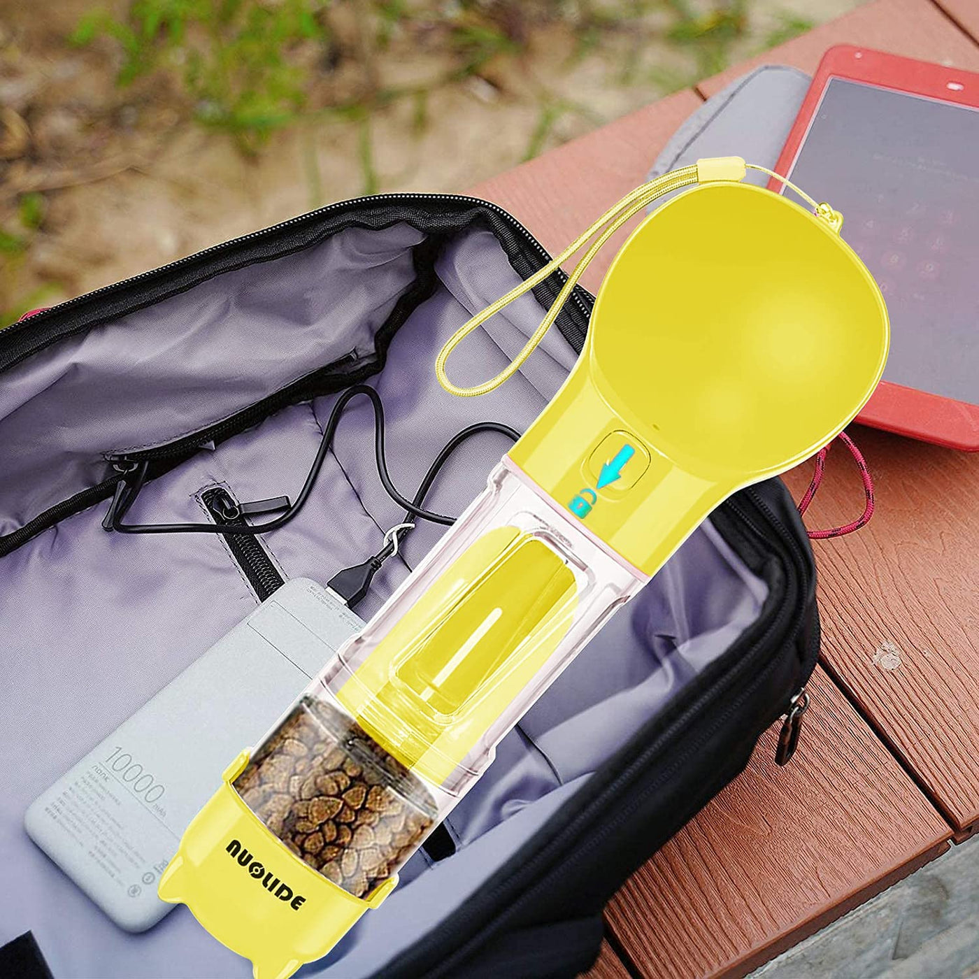 SELPONT G Portable 4-in-1 Dog Water Bottle Dispenser with Food Container and Waste Bag, Leakproof Travel Accessory for Hiking (Yellow)