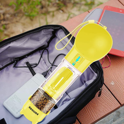 SELPONT G Portable 4-in-1 Dog Water Bottle Dispenser with Food Container and Waste Bag, Leakproof Travel Accessory for Hiking (Yellow)
