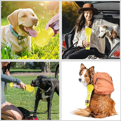 SELPONT G Portable 4-in-1 Dog Water Bottle Dispenser with Food Container and Waste Bag, Leakproof Travel Accessory for Hiking (Yellow)