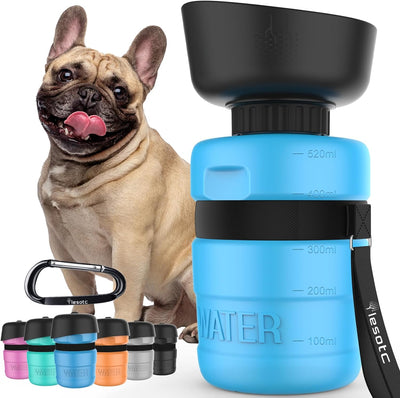Portable Dog Water Bottle with Integrated Bowl, Leak-Proof Squeeze Dispenser for Outdoor Activities, Hiking, and Camping