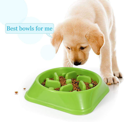 Eco-Friendly Slow Feeder Dog Bowl - Non-Toxic Design for Healthy Eating (Size S-M, Green)