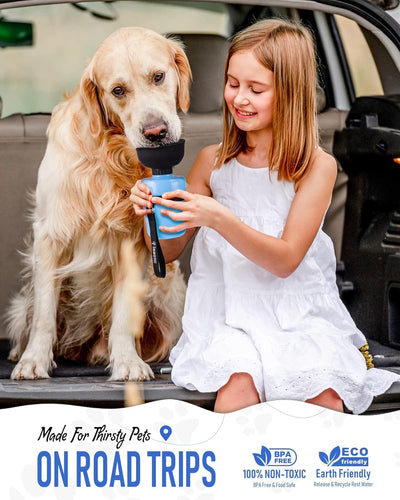 Portable Dog Water Bottle with Integrated Bowl, Leak-Proof Squeeze Dispenser for Outdoor Activities, Hiking, and Camping