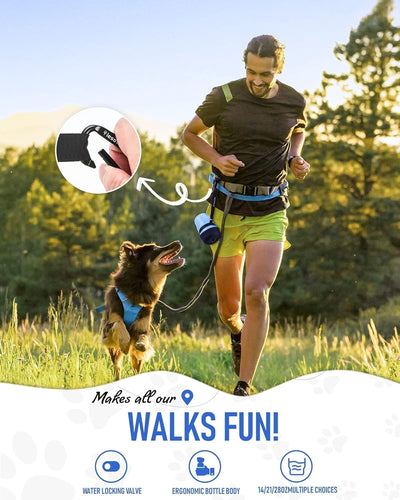 Portable Dog Water Bottle with Integrated Bowl, Leak-Proof Squeeze Dispenser for Outdoor Activities, Hiking, and Camping