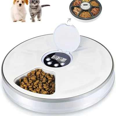 Automatic Pet Feeder for Cats and Dogs - Versatile Dry and Wet Food Dispenser with 6 Meal Tray