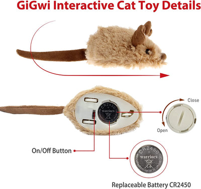 Interactive Electronic Cat Toys for Indoor Cats - Realistic Squeaky Mouse with Automatic Movement for Self-Play and Exercise (Brown Ear)