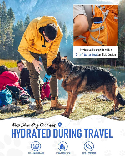 Portable Dog Water Bottle with Integrated Bowl, Leak-Proof Squeeze Dispenser for Outdoor Activities, Hiking, and Camping