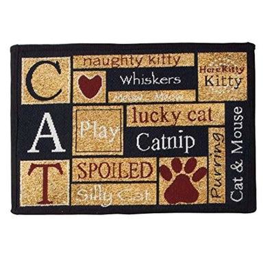 PB Paws & Co. Tapestry Pet Mats Collection - I Love Cats Design (Sand/Cinnabar)