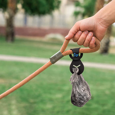 Dog Waste Bag Holder - Leash Dispenser for Walking, Running, and Biking (Set of 2: Black and Pink)