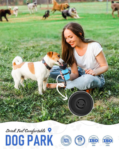 Portable Dog Water Bottle with Integrated Bowl, Leak-Proof Squeeze Dispenser for Outdoor Activities, Hiking, and Camping