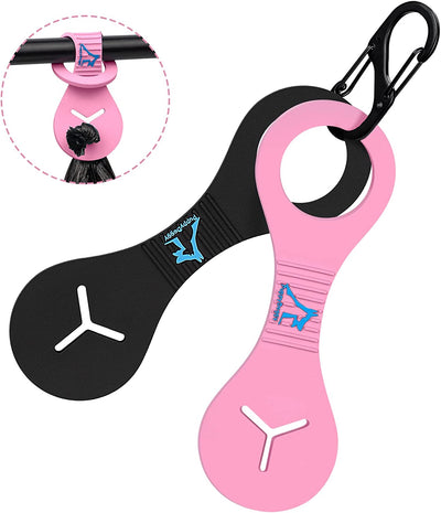 Dog Waste Bag Holder - Leash Dispenser for Walking, Running, and Biking (Set of 2: Black and Pink)