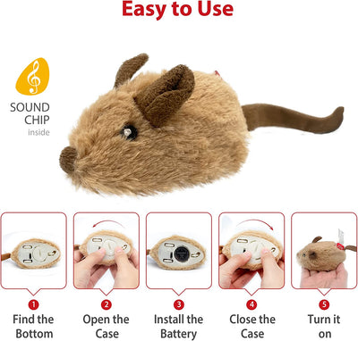 Interactive Electronic Cat Toys for Indoor Cats - Realistic Squeaky Mouse with Automatic Movement for Self-Play and Exercise (Brown Ear)