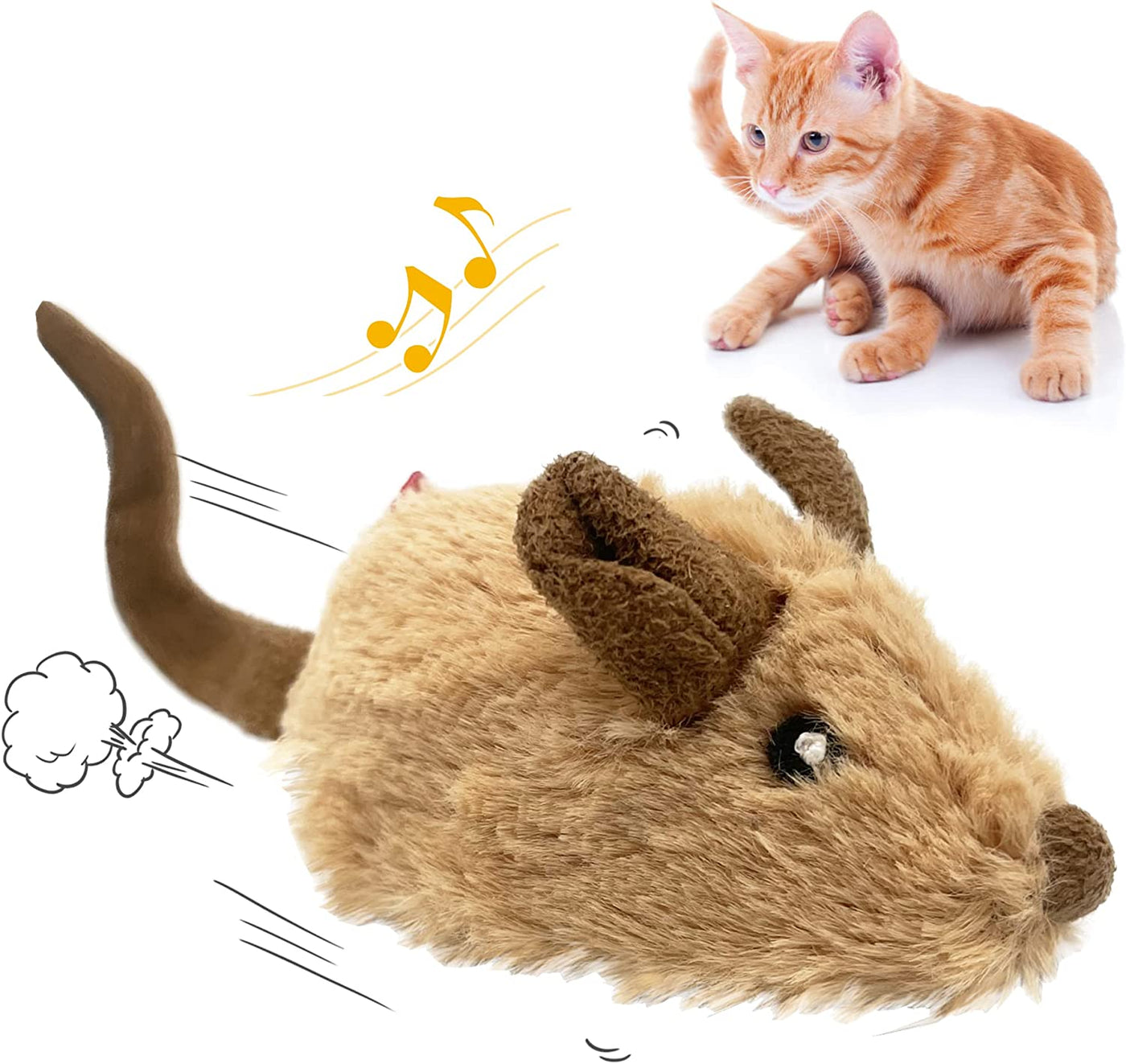 Interactive Electronic Cat Toys for Indoor Cats - Realistic Squeaky Mouse with Automatic Movement for Self-Play and Exercise (Brown Ear)