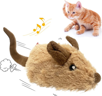 Interactive Electronic Cat Toys for Indoor Cats - Realistic Squeaky Mouse with Automatic Movement for Self-Play and Exercise (Brown Ear)