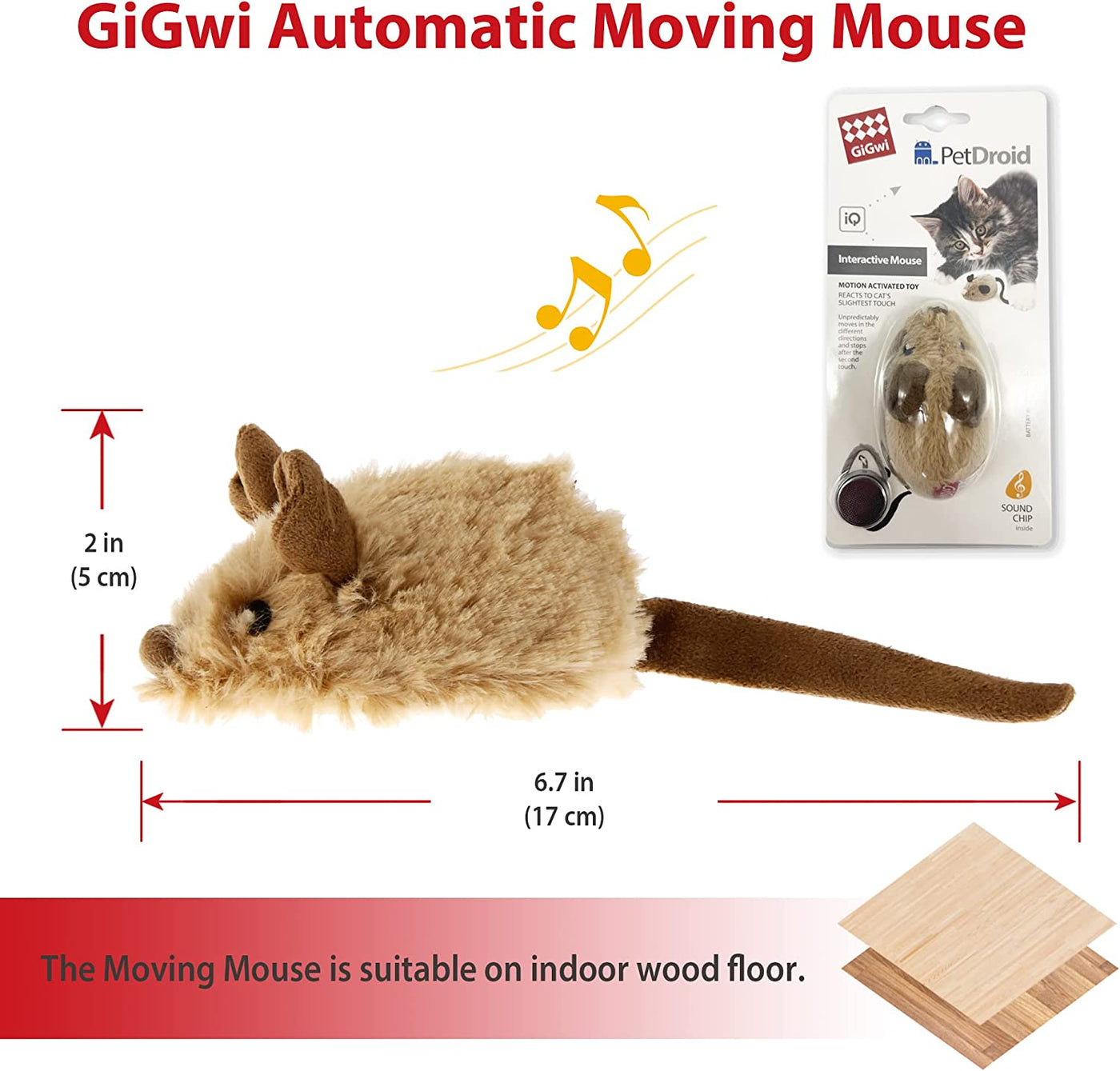 Interactive Electronic Cat Toys for Indoor Cats - Realistic Squeaky Mouse with Automatic Movement for Self-Play and Exercise (Brown Ear)