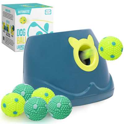 Automatic Dog Ball Launcher - Interactive Fetch Machine for Small to Medium Dogs with 6 Latex Balls and Dual Power Supply
