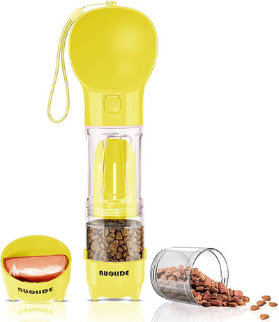 SELPONT G Portable 4-in-1 Dog Water Bottle Dispenser with Food Container and Waste Bag, Leakproof Travel Accessory for Hiking (Yellow)