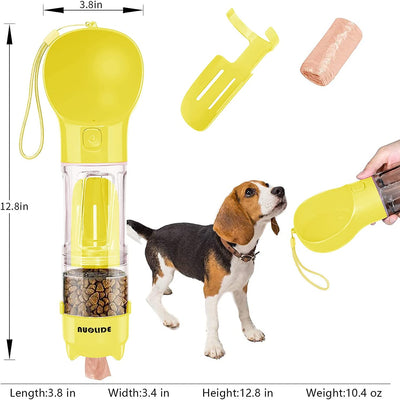 SELPONT G Portable 4-in-1 Dog Water Bottle Dispenser with Food Container and Waste Bag, Leakproof Travel Accessory for Hiking (Yellow)